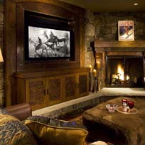Aspen Highlands Mountain Mansion media room with 55 inch TV