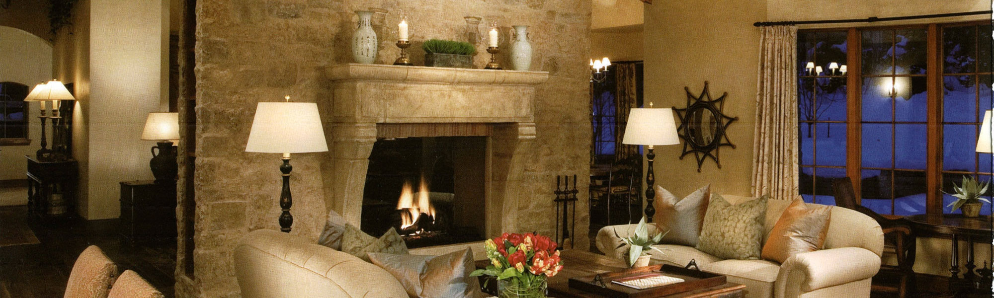 Living Room with a Large Fireplace